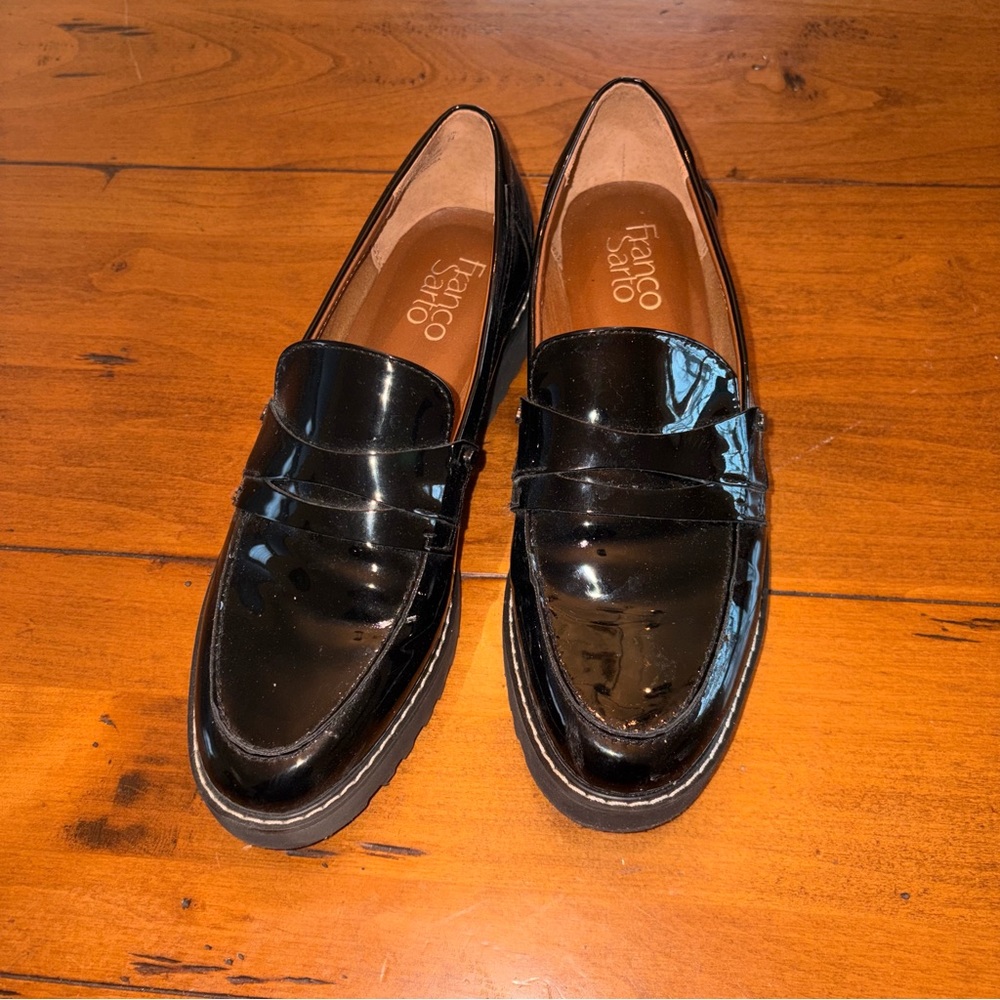Franco Sarto Black Patent Leather Loafers